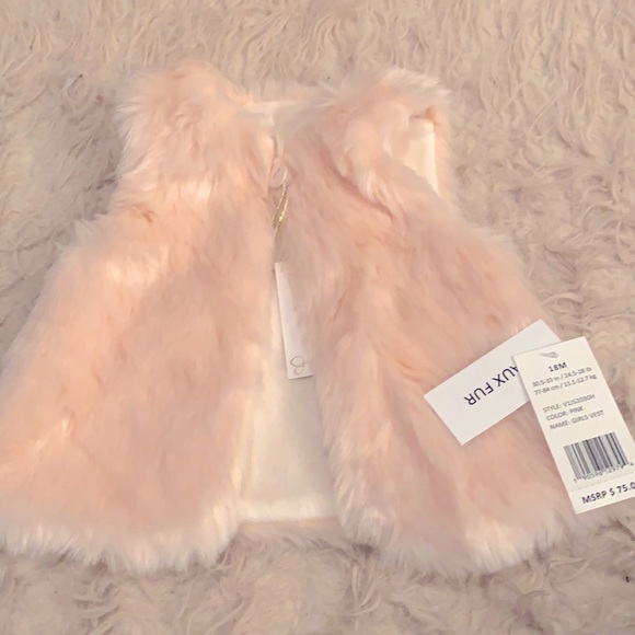 Jessica Simpson Pink Faux Fur Vest NWT sz 18 months - Picture 1 of 6